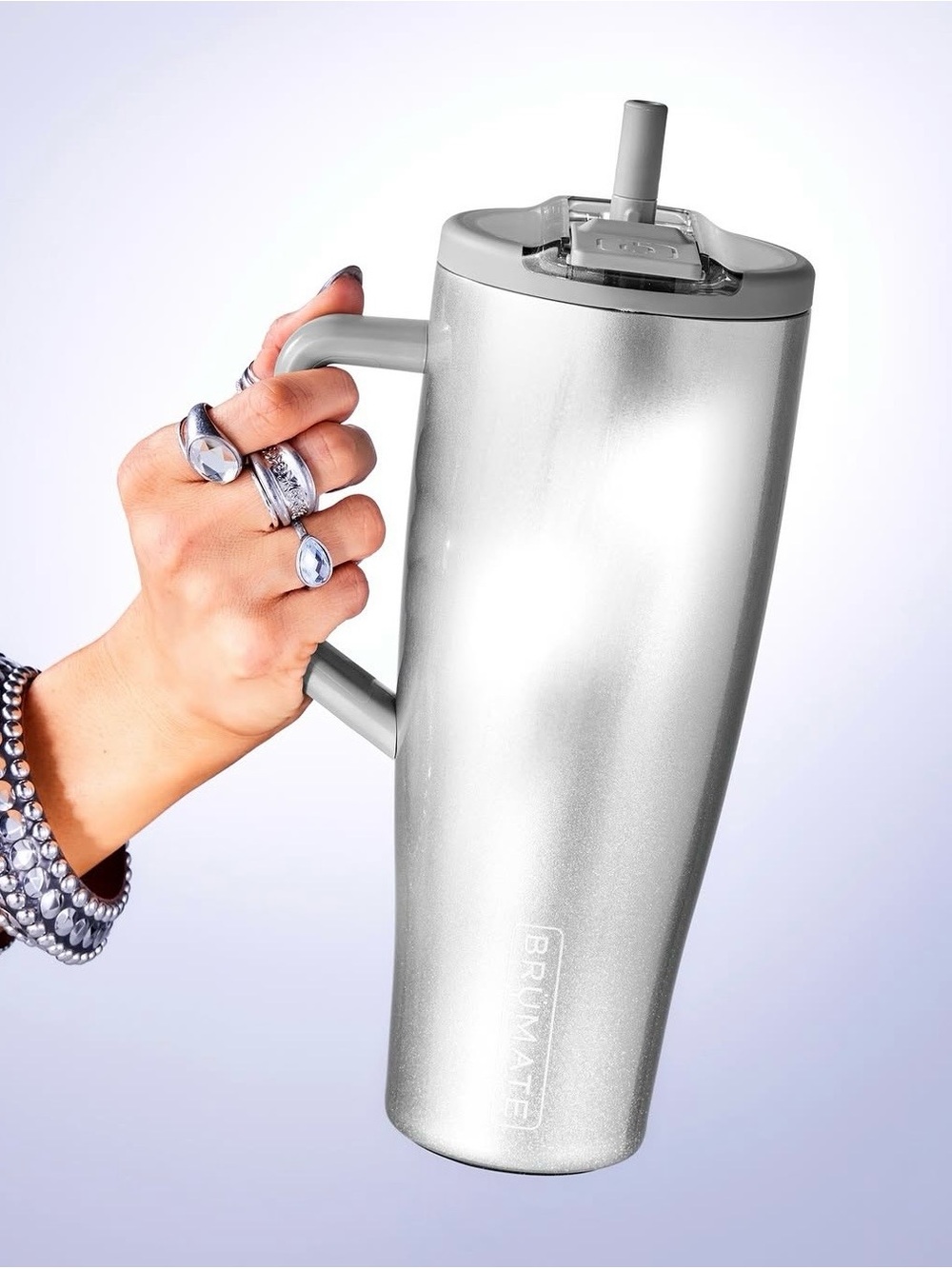 Brumate Silver Insulated Tumbler with Straw Handle